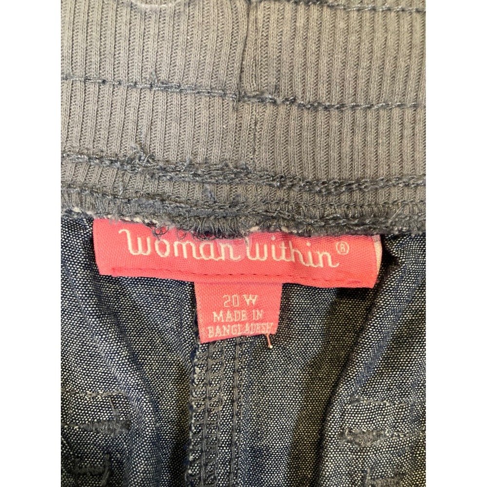 Casual Utility Woman Within Womens 20W Blue Cotton Chambray Cargo Capri Pants - Picture 3 of 11